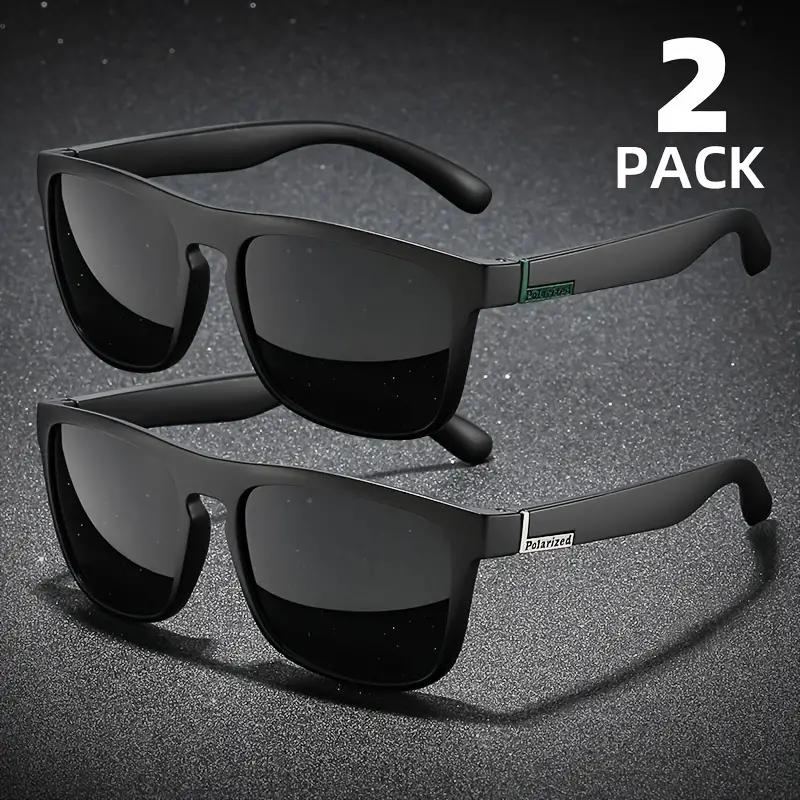 2PCS Lunettes de soleil polarisées carrées tendance Homme Vintage Plastique Lunettes de soleil Homme Femme Élégantes Noires Sport Nuances UV400