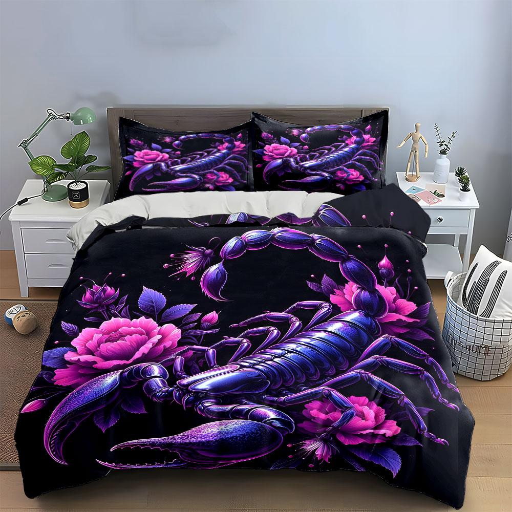 Vivid Scorpion Floral Trio Design Kid'S And Adults' Bedroom Decor, Exquisite Three-Piece Bedding Set Gift