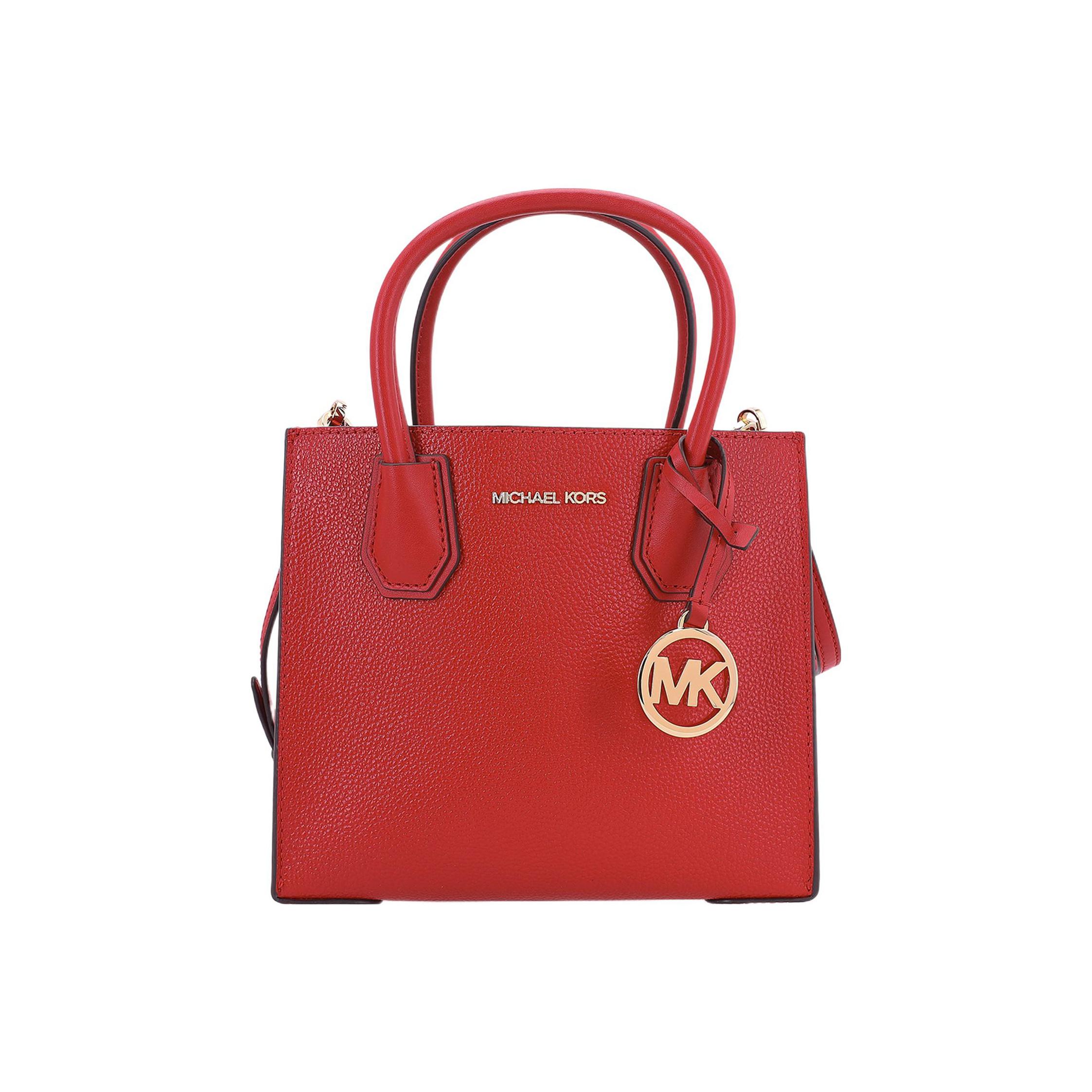 Michael Kors MK Mercer Solid Logo Pebbled Leather Accordion Bag Women handbags Red 35S1GM9M2L-FLAME Small