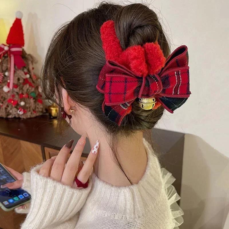 Christmas Creative Gifts Bell Bow Plush Grip Clip Autumn and Winter Large Shark Fashion Headwear Accessories Women Fashion Gifts
