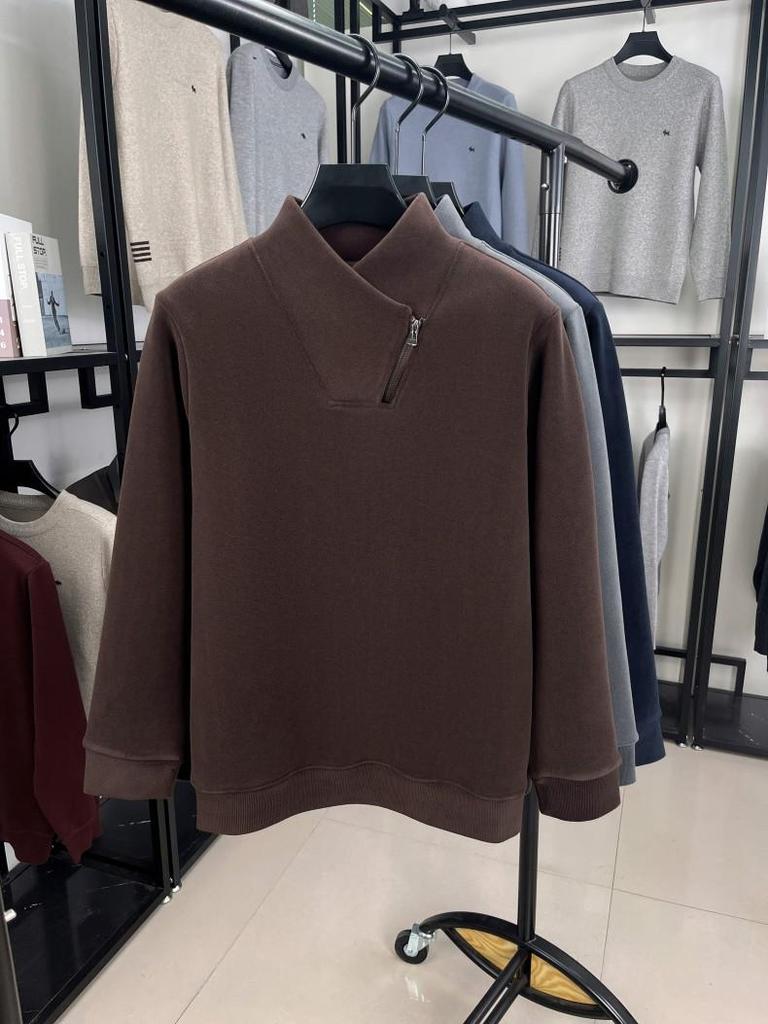 Men's Double-Sided Sherpa Fleece Hoodie, Half-Zip Stand Collar, Thickened and Warm Pullover Base Layer