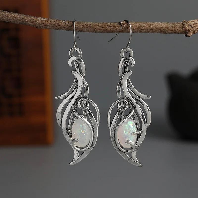 

Silver Bohemian Oval Opal Pendant Earrings Suitable For Wedding Anniversary Jewelry Gift Accessories
