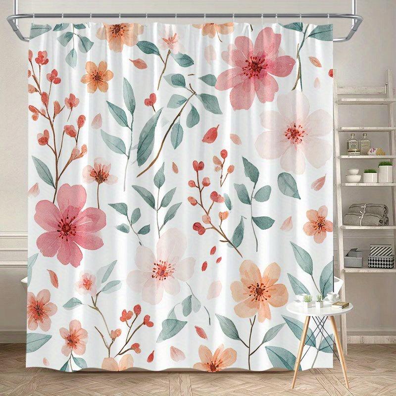 

1 шт. романтическая розовая, персиковая и коралловая цветочная шторка для душа, полиэстеровая ткань, машинная стирка, подходит для украшения ванной комнаты 90X180cm