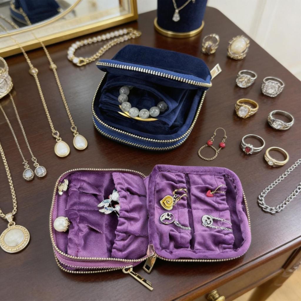 Double layer zipper bag large capacity jewelry storage ring pendant bracelet jewelry bag Travel Jewelry Case Organizer