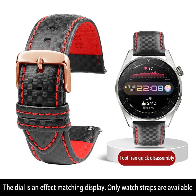 Calfskin strap Bracelet Carbonfiber Grain Watchband 18mm 20mm Red Orange Stitching Watch Band 21mm 22mm 23mm 24mm Watch Strap