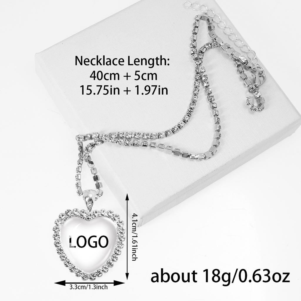 Fun Pixel Block-themed Heart Necklace Accessories, Heart Pendant, Sweater Chain, Rhinestone Necklace