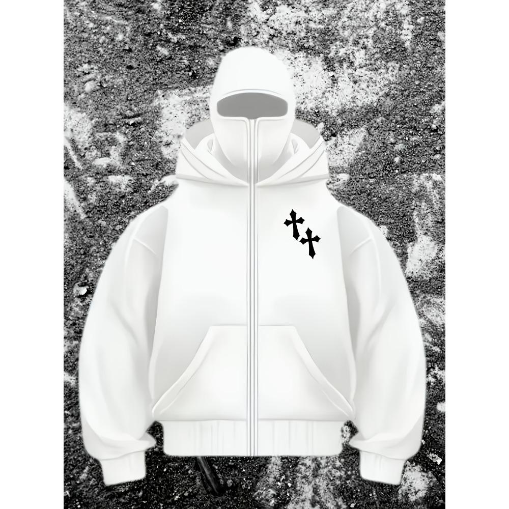 

Men s Red Hooded Zip-up Sweatshirt with Unique x Logo - Casual Loose Fit, Medium Stretch Fabric S білий