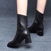 Martin boots women's medium heel thick heel black velvet warm versatile short boots new autumn and winter cotton boots