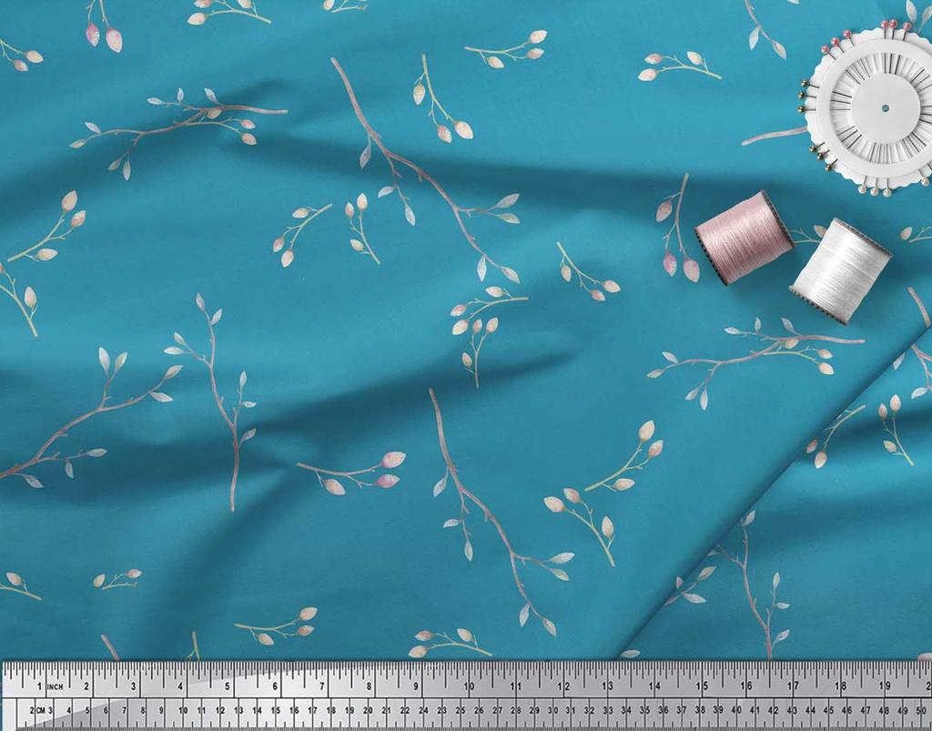 Soimoi Japan Crepe Satin Fabric Leaves & Buds Flower Print Fabric by the metre 42 Inch