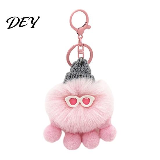 Octopus Bag Accessories Plush Keychain, Fuzzy Stuffed Sea Animal Charm, Hanging Portable Key Holder Knit Hat with Keyring for Backpacks and