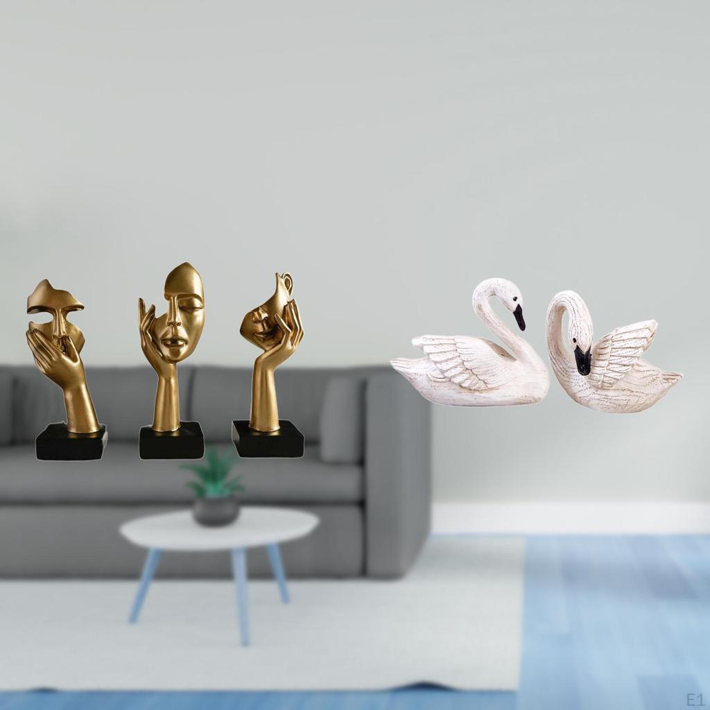 Elegant Resin Thinker And Swan Sculptures Abstract Art Tabletop Decorations for Office Living Room
