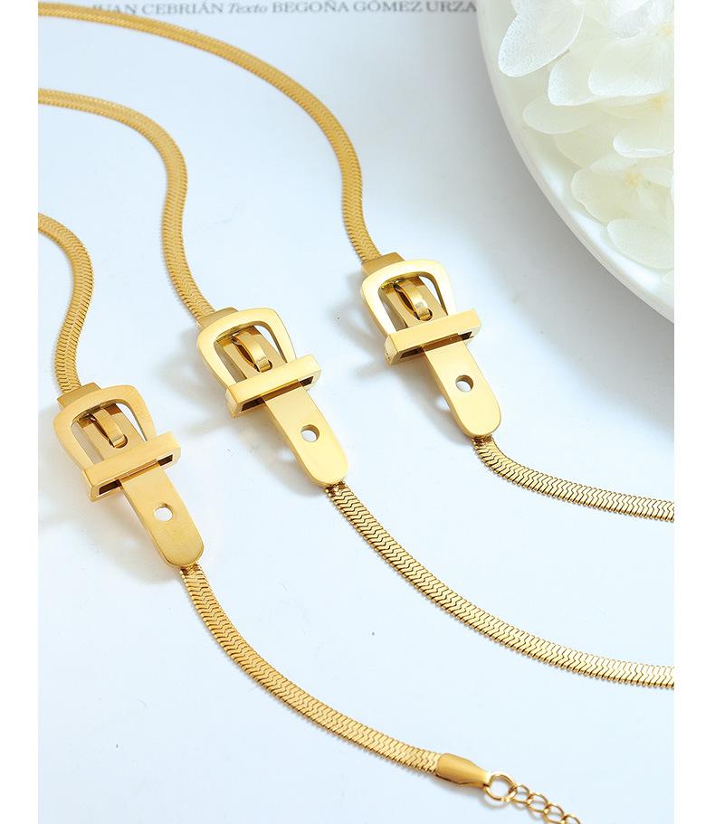 18K Goldbeschichtetes Titanstahl Schmuckset: Klingenkettenhalskette & Schlüsselbeinarmband für Damen