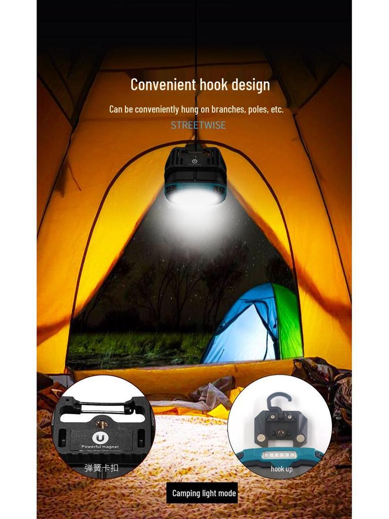 Multifunctional LED Floodlight: Emergency Camping Light with Long Battery Life and Magnetic COB Work Light