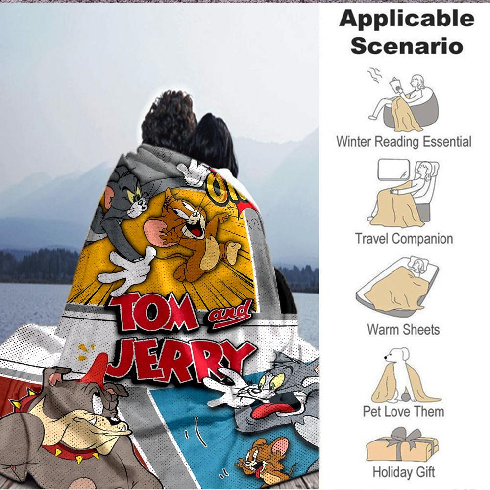 1pc Tom Jerry Flannel Throw Blanket - HD Printed Lightweight Soft Warm All-Season Blanket for Sofa, Bed, Travel092