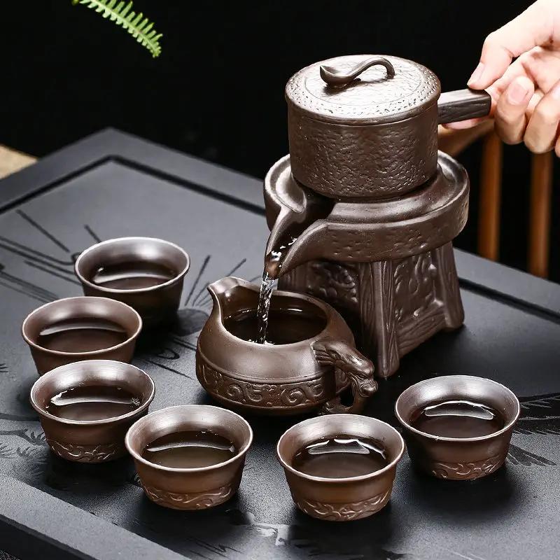 High Quality Ceramic Lazy Man Style Automatic Rotating Insulation Tea Set Suitable for Home Making