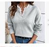 Höst- och vintermode Spets V-ringad tröja Enfärgad Lös Långärmad Damstickad tröja
