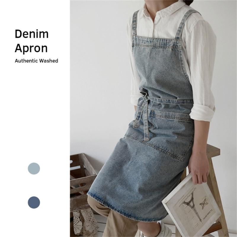 Cotton Jean Apron Denims Material Pinafore for Kitchen Cooking and Painting Unisex Design with Adjustable Straps