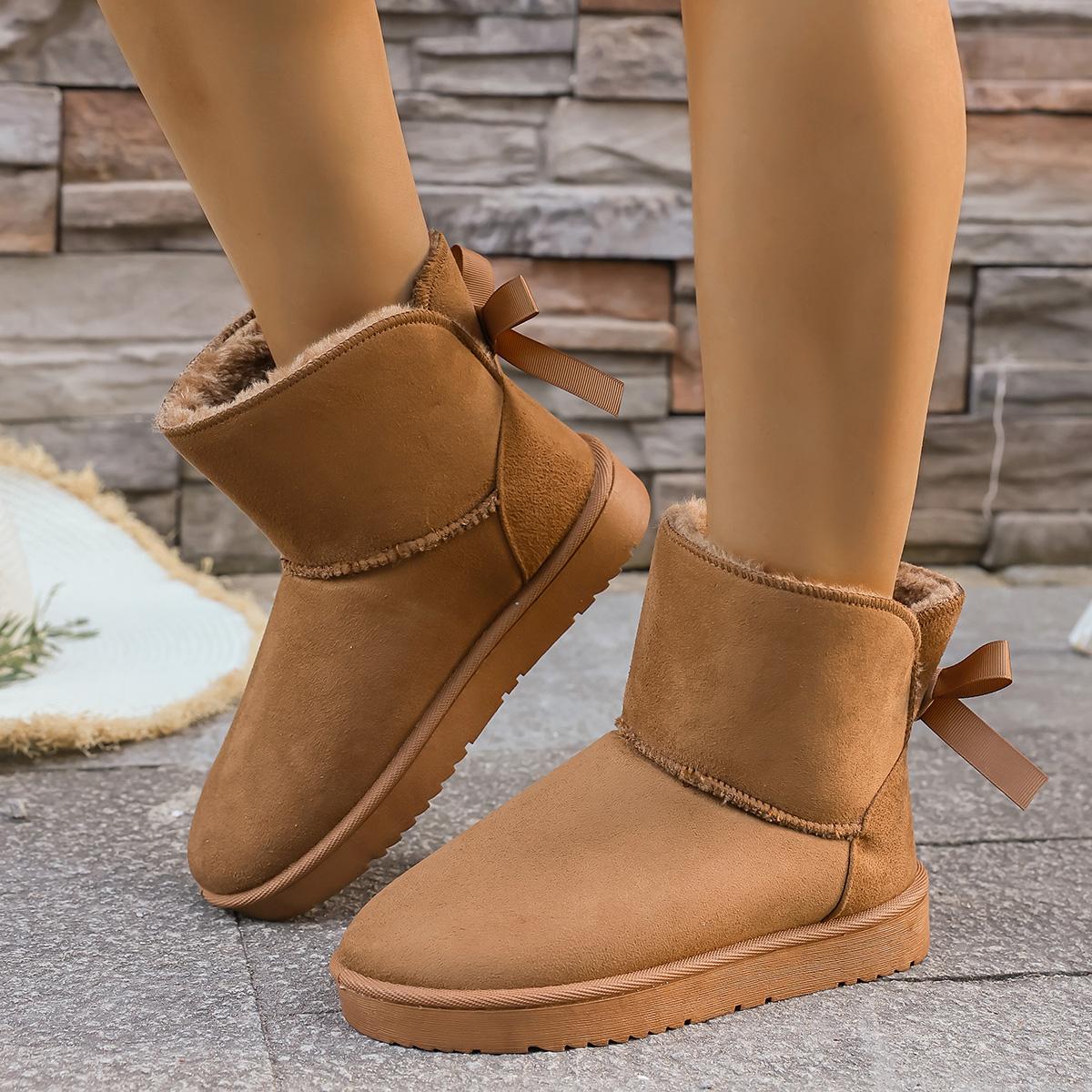 

Winter Thick-soled Non-slip Large-size Snow Boots Fashionable New Round Toe Light Mouth Bow Sexy Casual Walking Boots for Women 36