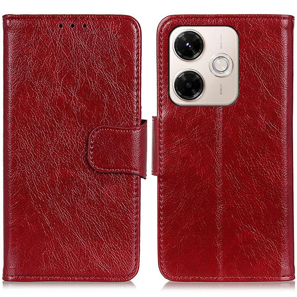 

For Xiaomi Redmi 13x 4G Case Nappa Texture Split Leather Wallet Phone Cover Red
