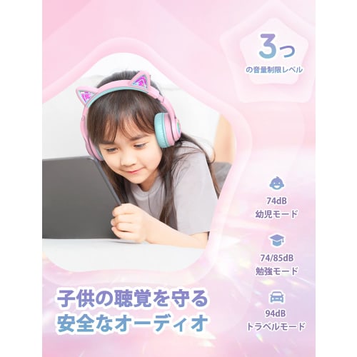 iClever Kids' Bluetooth Headphones, Cat Ear LED Light-Up Wireless Kids Headphones with Volume Limiting (74/85 dBA), 45 Hours of Playtime, and Mic for