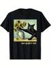 Camiseta Artística Con Pintura De Gato Negro Y Girasol De Van Gogh Estilo Callejero De Algodón Tendencia De Verano Cómoda Moda