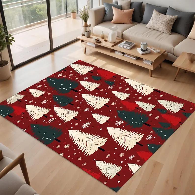 

Christmas-Themed Red & White Rug - Featuring Santa Christmas Tree and Gift Packages Living Room Rug Washable Rug Non-Slip Rug 40x60cm