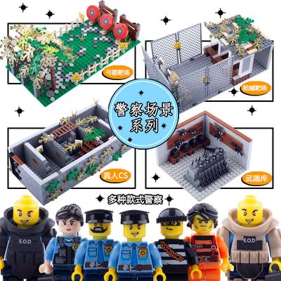 Police Figure Street View Prison Cage Range Military Scene Building Small Granular Building Block Toys