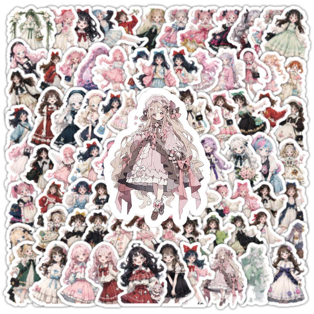 100Pcs Cute And Sweet Lolita Girl Graffiti Stickers For Helmet Bicycle Hand Account Pencil Case Decals Sticker Story Store