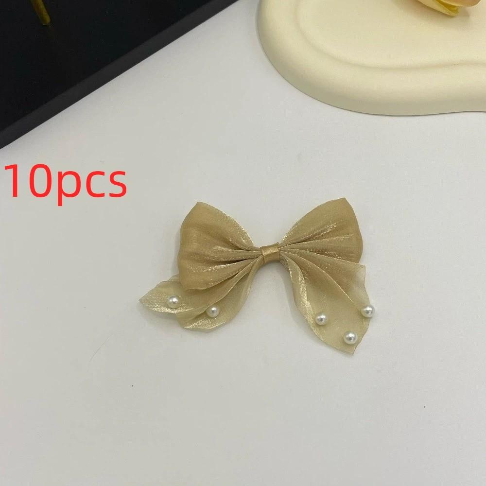 10pcs 10pcs Bow Appliques Pearl Beaded DIY Patches Hair Accessories Ornament Beaded Design Satin Tulle Beaded Bow Patches