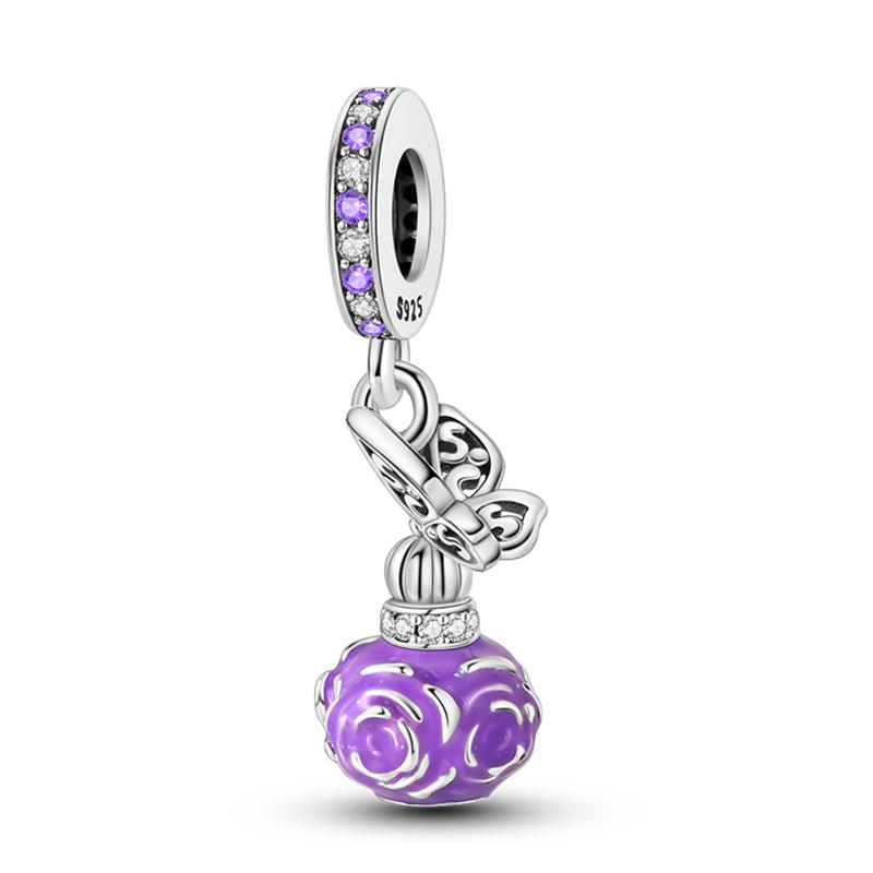 S925 Silver Color Butterfly Daisy Rose Crown Perfume Charms Beads Fit Pan Bracelets DIY Fine Jewelry Making Gifts