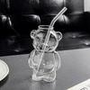 Creative Cute Bear Coffee Mug With Straw Transparent Cup Beer Milk Coffee Water Cups Wholesale Glass Drinkware Mug Set 320ML