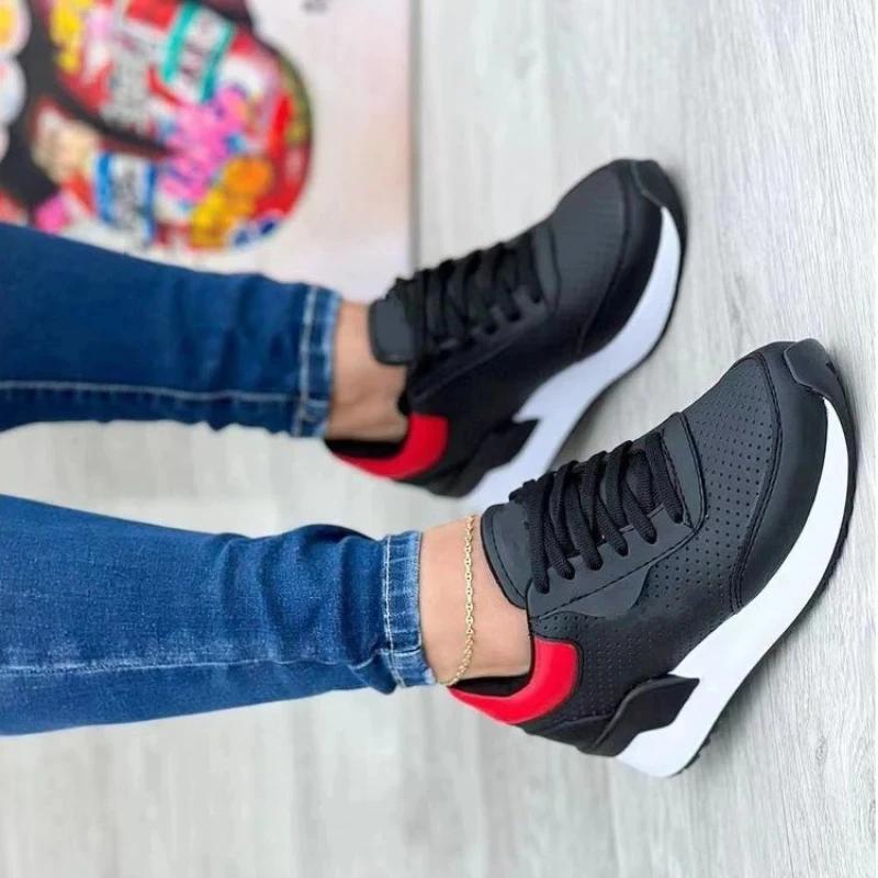 Fashion Women Sneakers Platform Shoes Leather Patchwork Casual Sport Shoes Ladies Outdoor Running Vulcanized Shoes Zapatillas Mujer