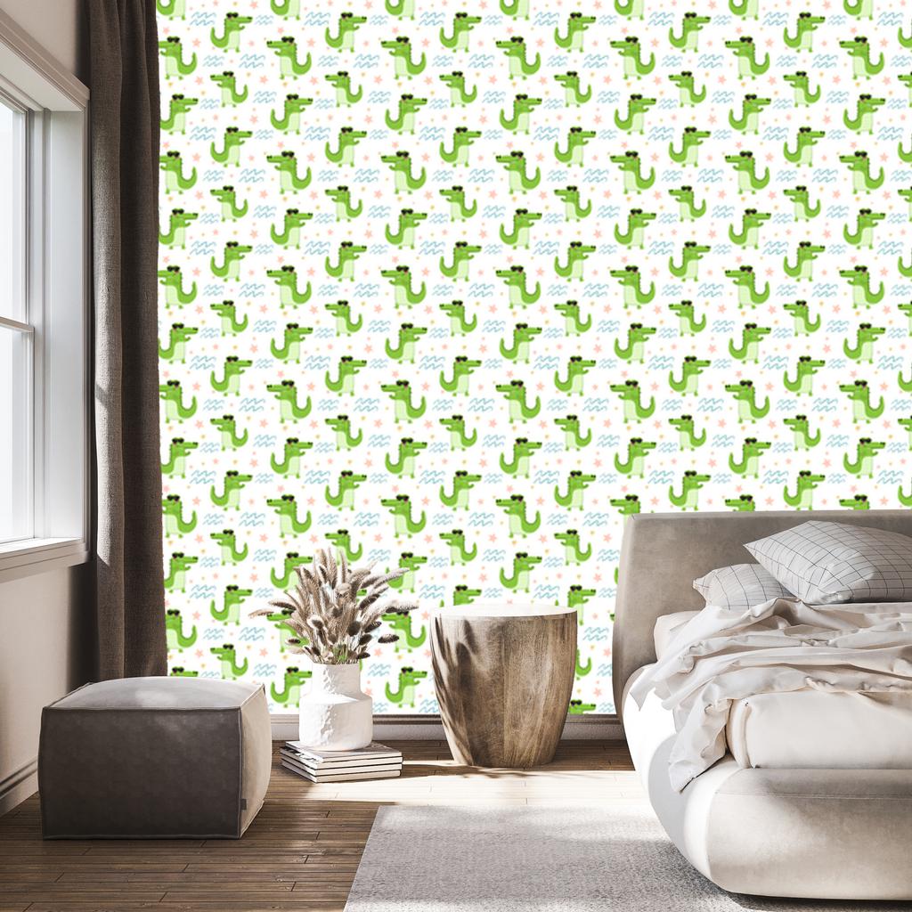 Crocodile Wallpaper White, Lime and Cream for Living Room and Bedroom 50x1000