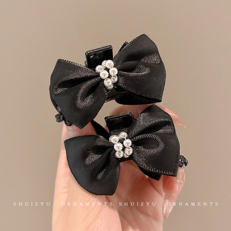 Elf Ear Bow Princess Pearl Hair Clip, Small Claw for Side Bangs, Sweet Temperament Hair Accessory for Women