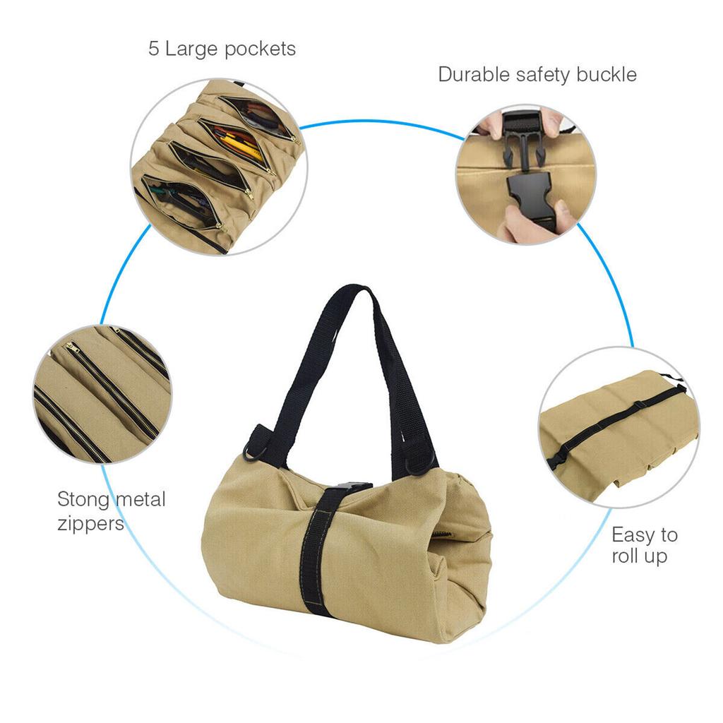 Roll Up Tool Bag Multi-pocket Design Multi-purpose Hanging Carrier Pouch For Screwdrivers Sockets Wench