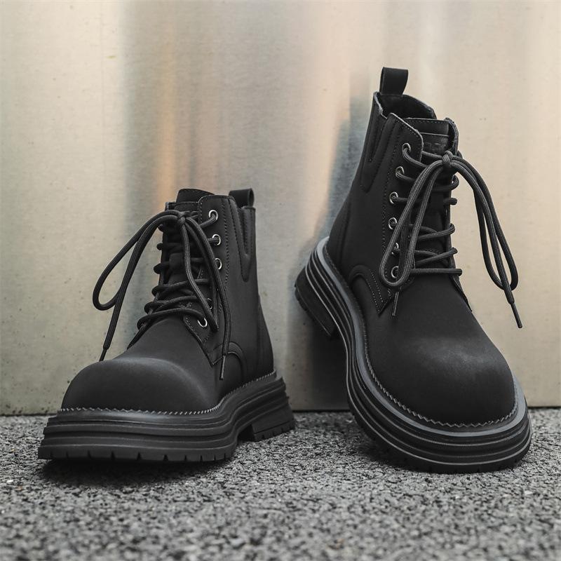 Fashion British style men casual cowboy tooling work boots genuine leather shoes outdoors desert boot handsome platform ankle botas male