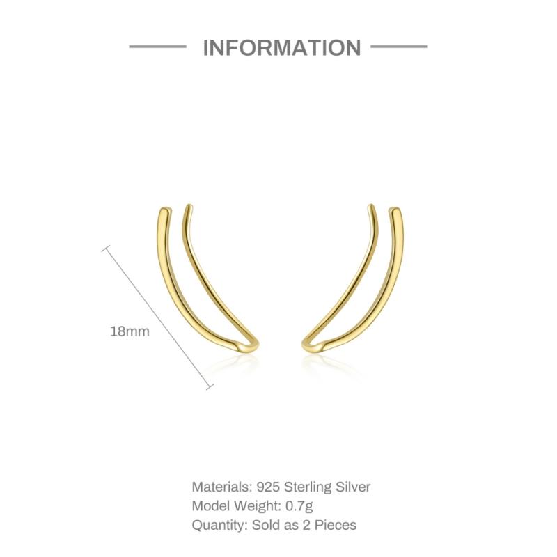 Aide 925 Silver 1pair Long Line Ear Climber Stud Earrings For Women Minimalist Ear Crawlers Studs Piercing Jewelry