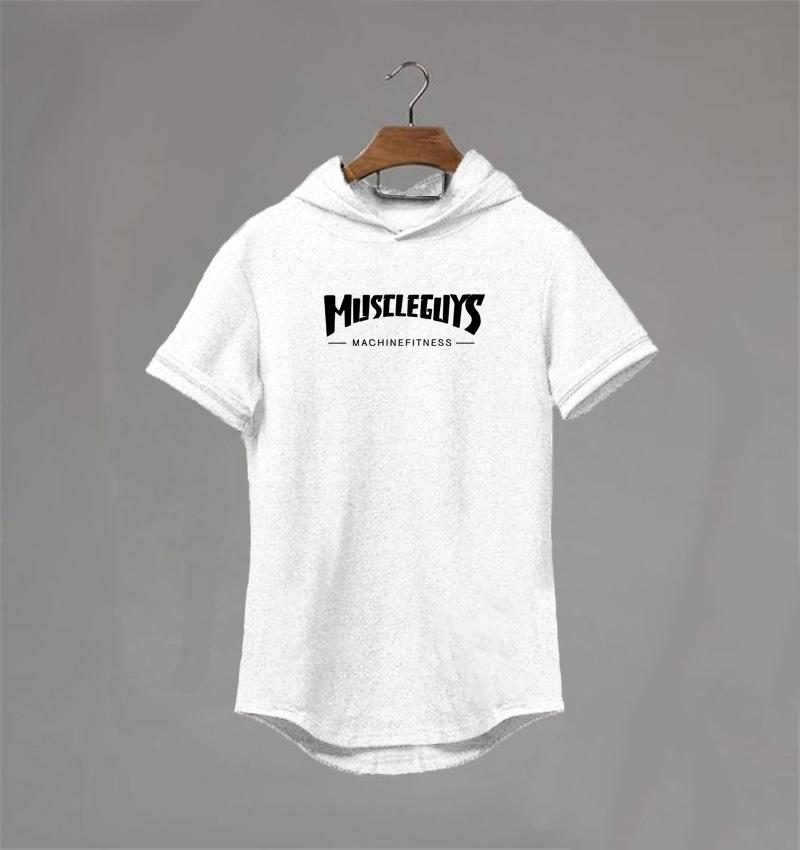 Muscleguys Summer  Men’s Fitness Bodybuilding Hooded T-shirt Youth Trend Sports T-shirt with Hoodie Fashion All-match Casual Short-sleeve