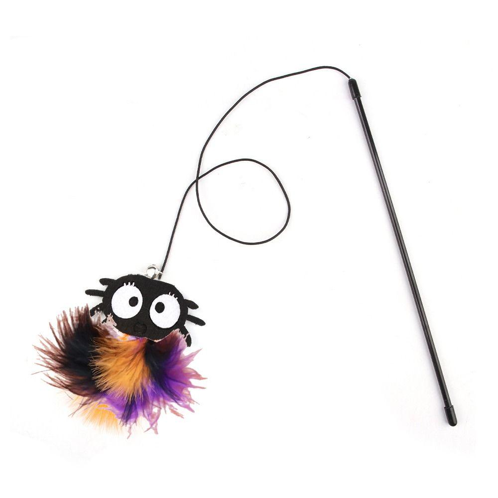 Cat Accesories Decorative Halloween Cat Teaser Stick Feather with Bells Cat Wand Toy Plush Cat Teaser Wand Halloween