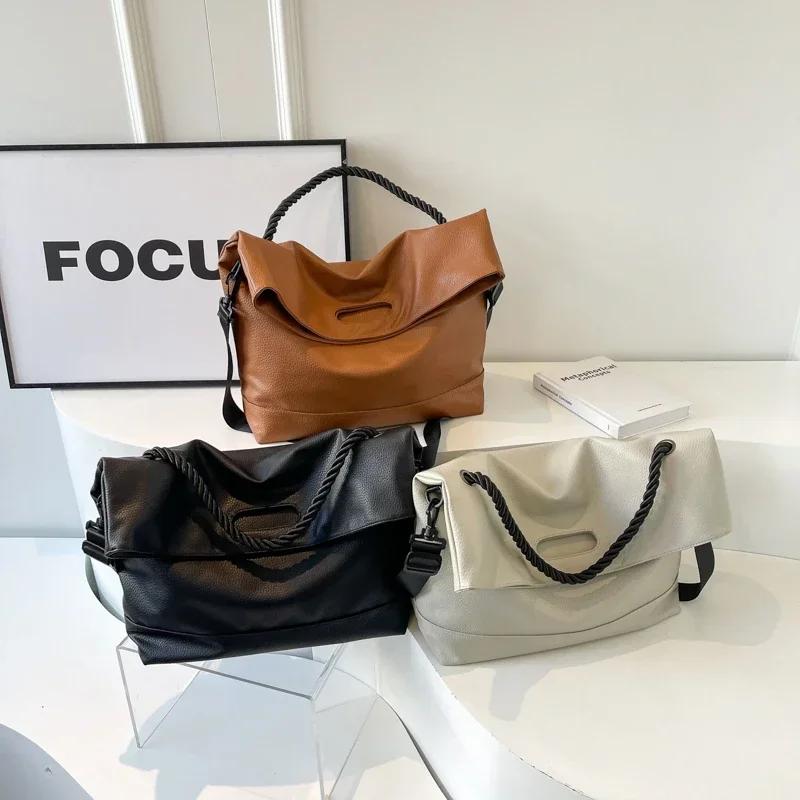 Flap Pocket Large Capacity Shoulder Bags 2026 High Quality Simplicity Bags for Women Sewing Thread Zipper PU Women's Handbags
