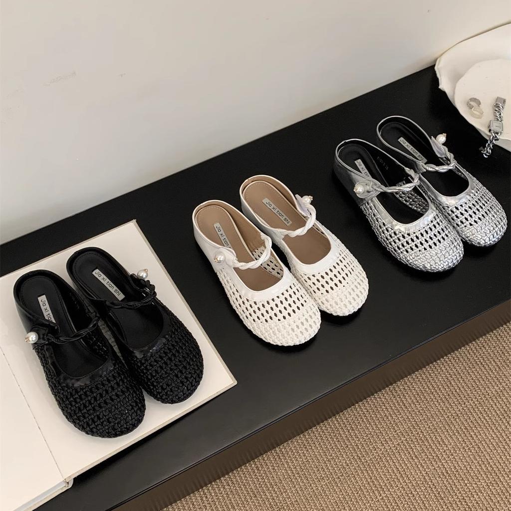 Inner height increase woven hollow bag head half slippers women's outer wear 2025 summer new breathable skirt platform sandals