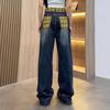 Autumn Plaid High-Waisted Wide-Leg Slimming Jeans for Women