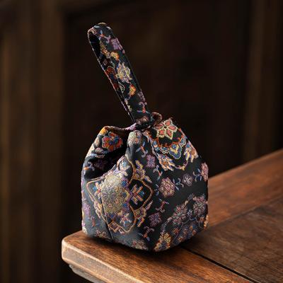Portable Chinese Style Teacup Storage Bag Embroidered Vintage Tea Set Accessories Thickened Handbag