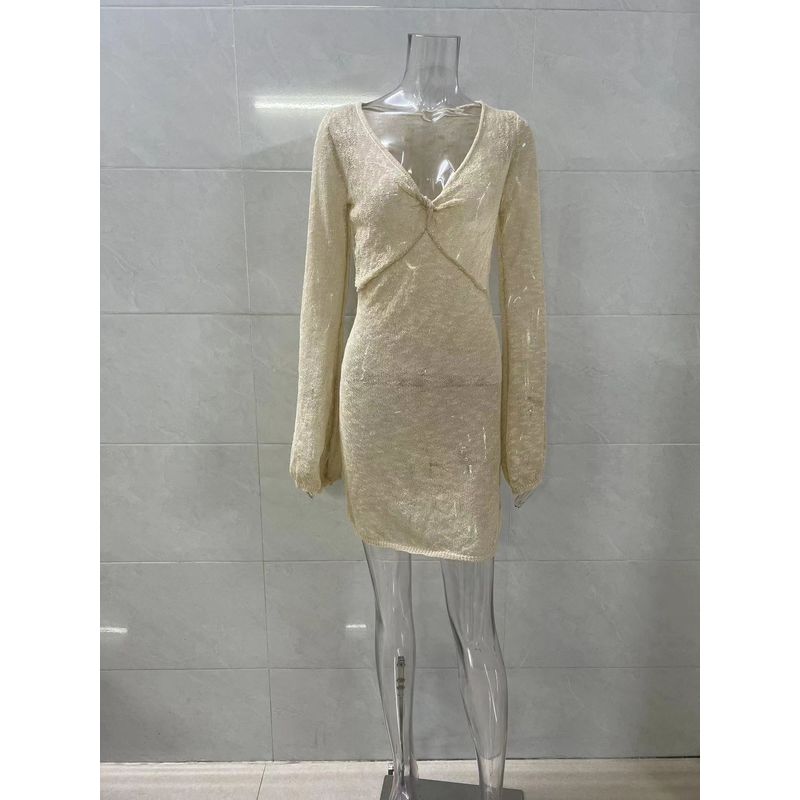 

Elsa European and American Women clothes 2025 Summer Ins New Front and Rear Double Purpose Long sleeve Cover up Hollow Vacation Knit Women Creamy-white L