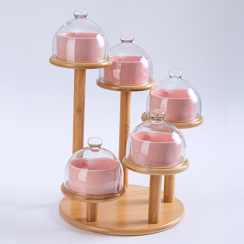 Ceramic Bowl Set with Rotating Wooden Rack
