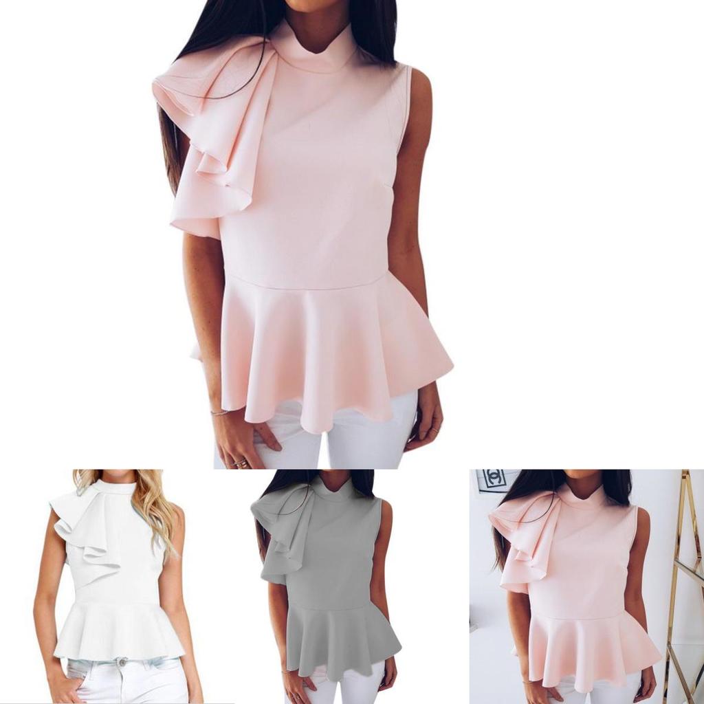 Women's Fashion Summer Round Neck Irregular Ruffled Slim Sleeveless Solid Top For Effortless Style