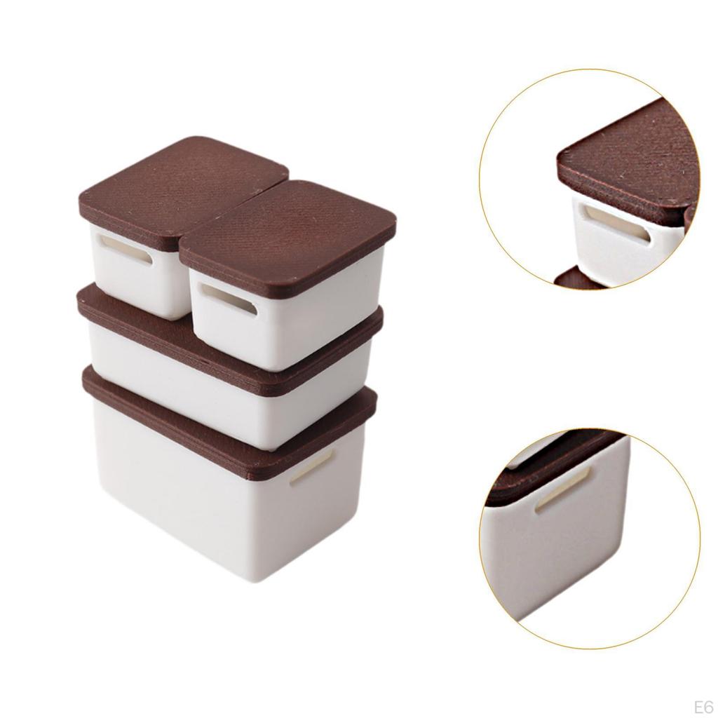 4 Pieces 1/12 Dollhouse Storage Box Doll House Accessories 1: 12 Scale Decor for Bedroom