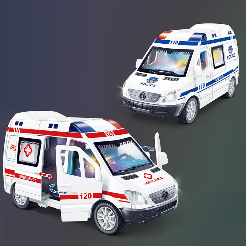 1Pc Boys Toys 1:32 Mini Car Diecast Ambulance Fire-Truck Policecar Model Sound And Light Vehicle Simulation Collection Gifts