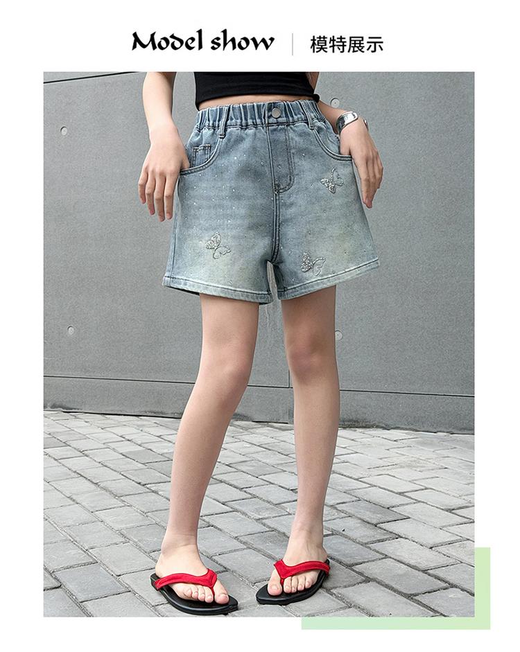 Girls' Summer Hot Diamond Denim Shorts 2026 New Korean Sweet Cool Butterfly Hot Pants Girls' Trendy Summer Pants