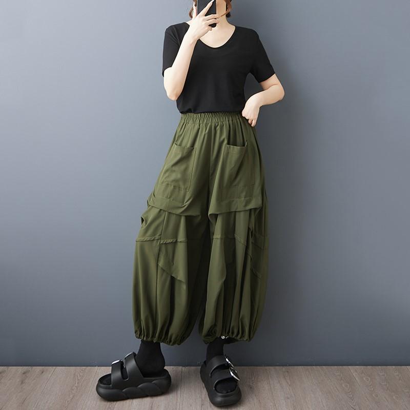 Plus Size Vintage High Waist Casual Loose Long Summer Wide Leg Pants Women Trousers
